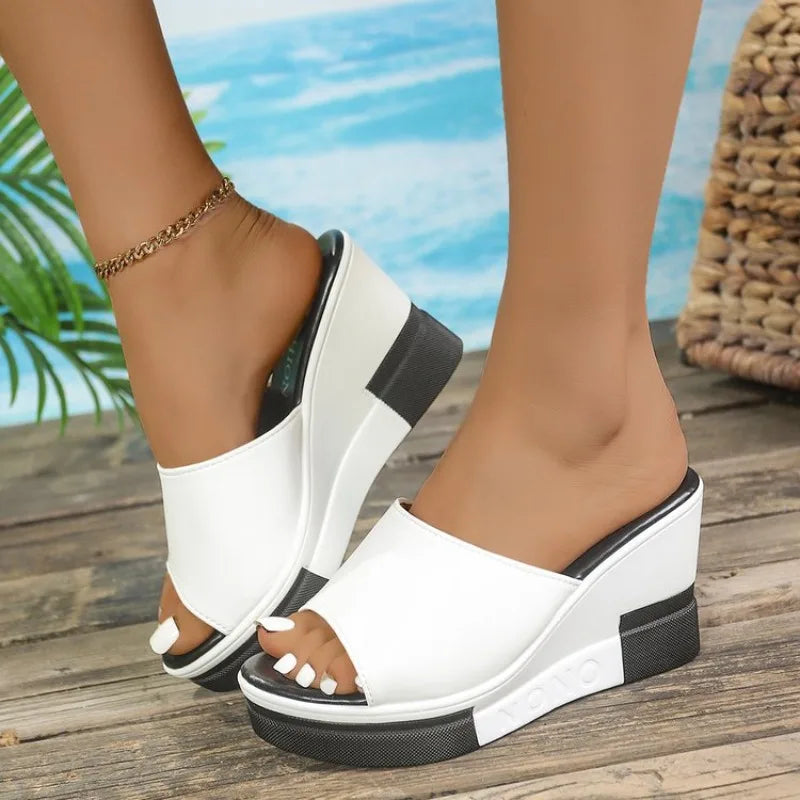 Summer Outdoor Women Wedges Sandals Fashion Slip-On Peep Toe Sandals Woman Breathable Soft Leather Platform Shoes for Woman