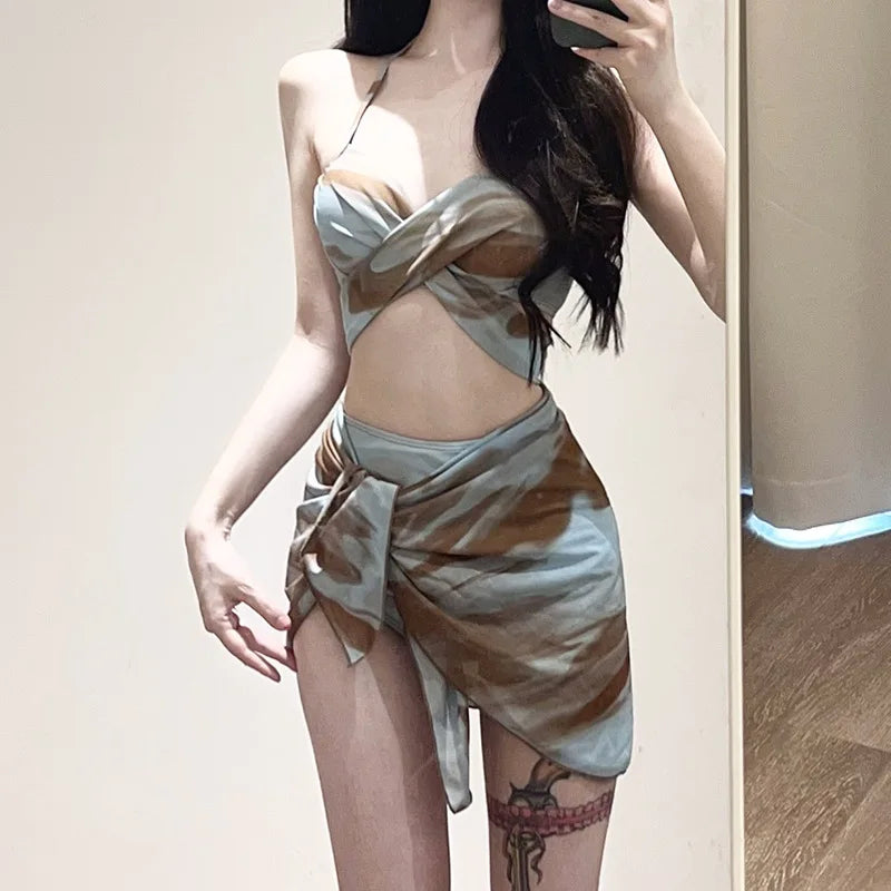 New Fashionable Plus Size Multi Piece Set Split Swimsuit for Women Covering  Belly  Slimming Down Hot Spring Vacation Swimsuit