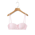 Striped Bra For Women Straps Lace Trim Sweetheart Neckline Lightly Padded Cups Cotton Fabric For Stylish Style Girl Elegant 4UU5