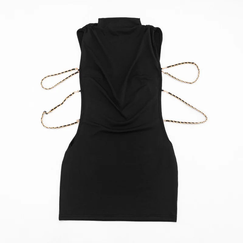 FDYOUI Women 2026 Summer Sleeveless Hollow Out Slim Mini Dress Sexy Package Hip Short Party Night Club Dresses Black Streetwear
