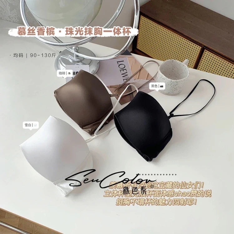 Sexy Japanese Satin Halter Bra Strapless Seamless Two-Way Wear Adjustable Comfort Back Fit Wirefree Lingerie Set S-XL MOYISU Bra
