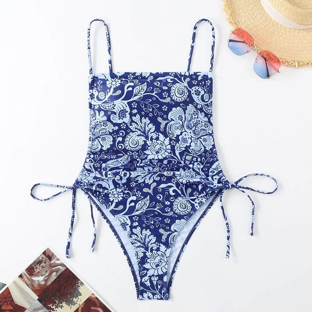 2026 Floral String One Piece Swimsuit Backless Sexy Swimwear Women Bathing Suit Female Swimming Summer Beachwear Bodysuit