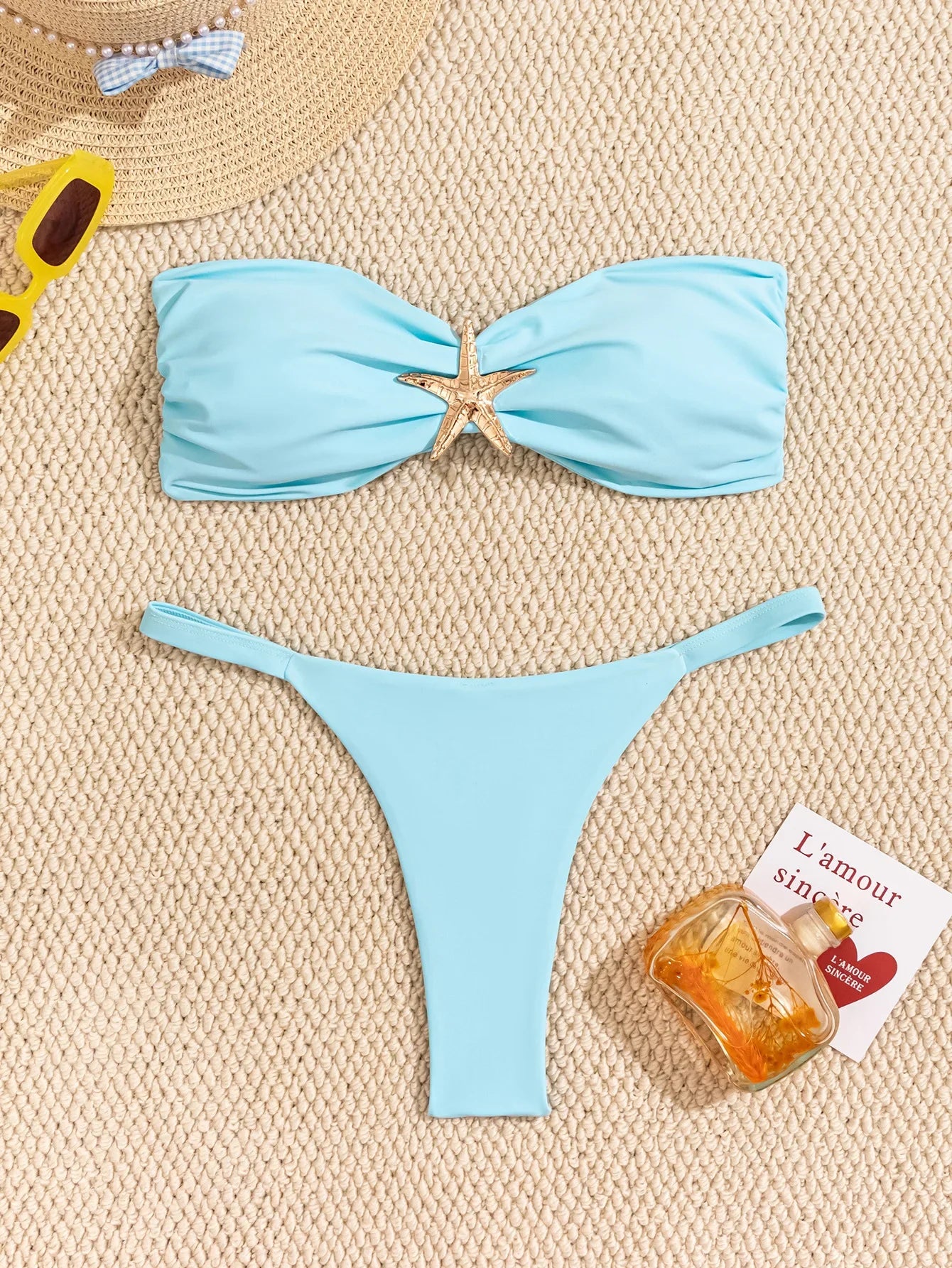 Sexy Bandeau Bikini Set 2026 Women Coffee Starfish Ornament Push Up Thong Swimsuit Brazilian Beach Bathing Suit Micro Swimwear