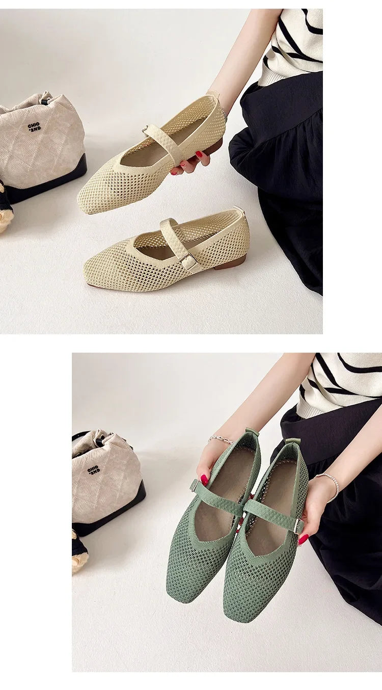 Women Leisure Flats Breathable Mesh Spring Summer Flat Shoes For Female Daily Walking Shoes Square Toe Ladies Fashion Footwear
