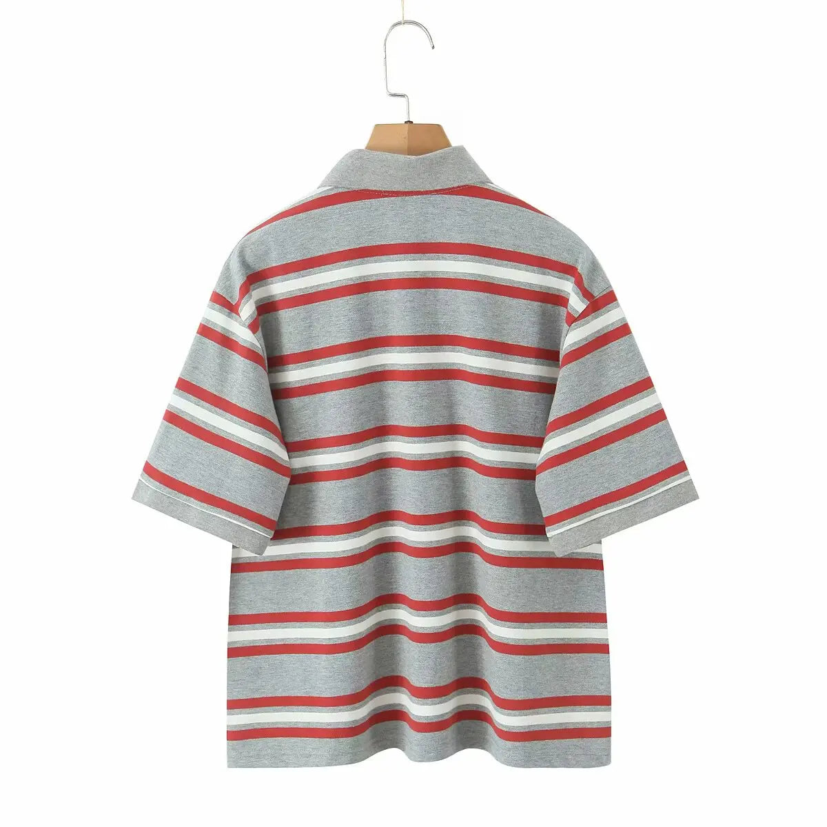 Foridol Burgundy Striped Casual Women T-shirt Summer Loose Polo Shirts Buttons New Female Tops Blouse White Tops Spring Shirt