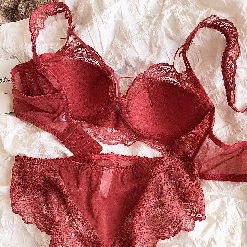 MOYISU French Pure Lace Bralette Petite Bra Set, AABB Cup with Removable Straps & Thin Push Up Pads, Soft Underwire Sexy Women's