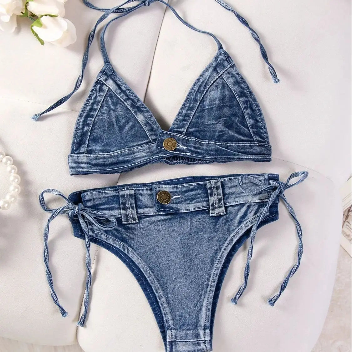 DEKA New Sexy Denim Bikini Set Beach Suit Split Blue Swimsuit Summer Jeans Shorts Female Short Women Two-piece Swimwear