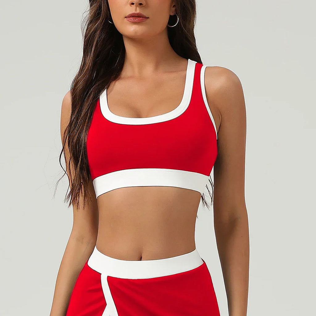 Women Contrast Color Elastic Fitness Gym Training Yoga Padded Top Clothes Casual Outdoor Workout Sport Bra