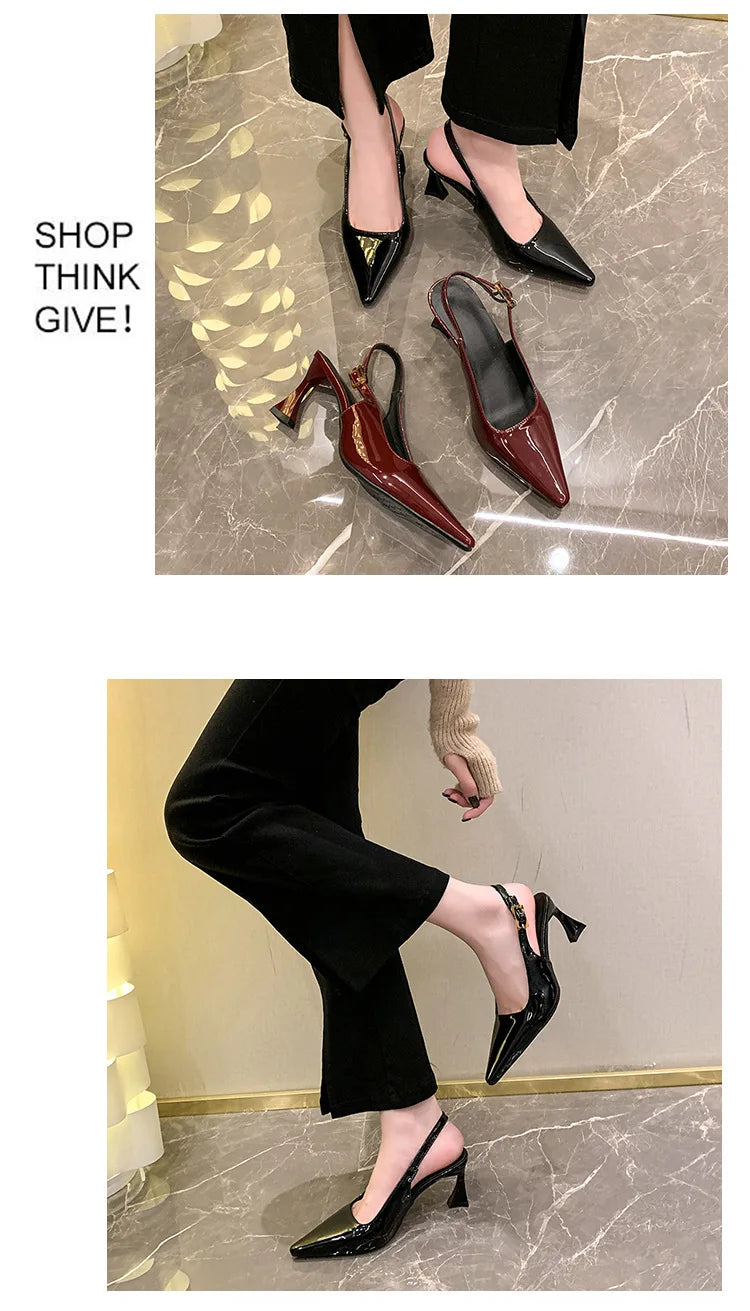 2026 Pointed Sandalias De Mujer Shallow Comfortable Patent Leather Fashion Shoes Woman French Sexy High Heels Designer Footwear