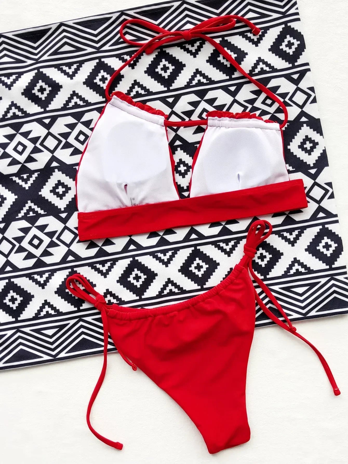 Bikini 2026 Sexy Red Swimwear Swimsuit Women Hollow Pleated Backless Halterneck Bikinis Set Bathing Suit Beach Bikini Female New