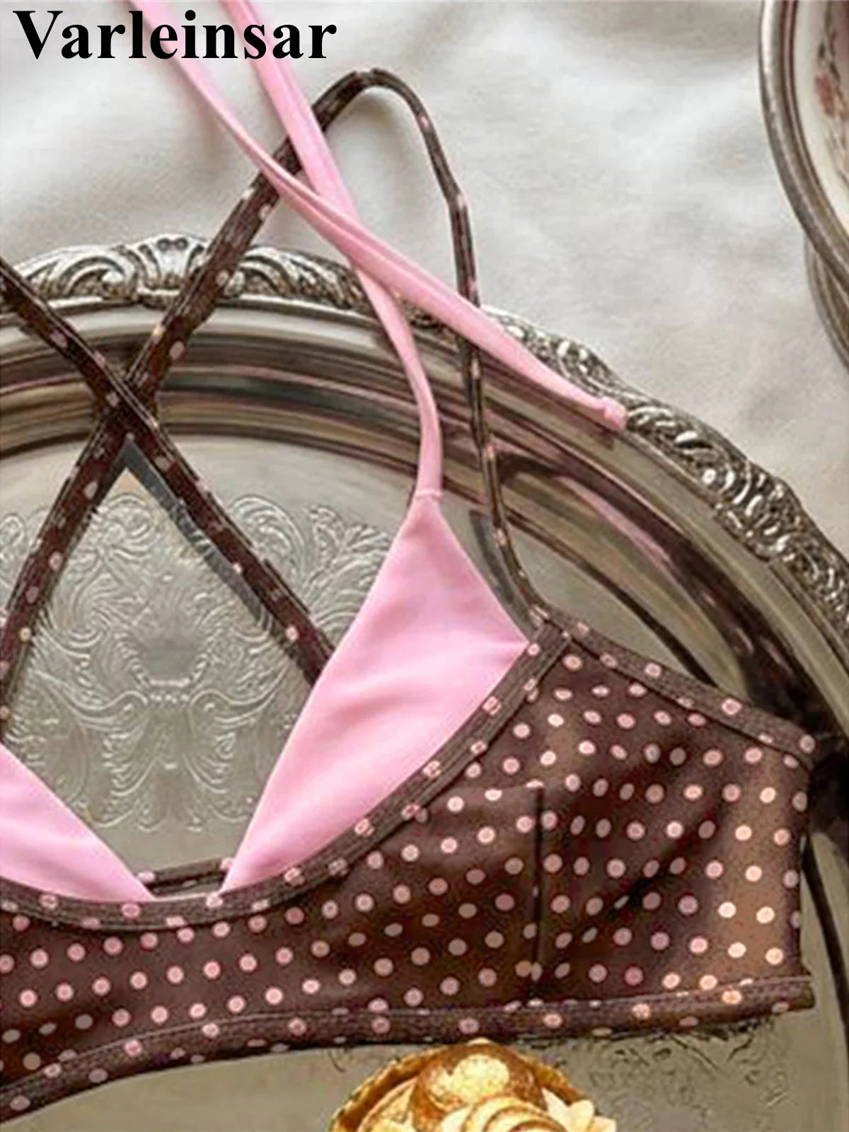 XS - L Sexy Polka Dot Splicing Halter Bikini Women Swimwear Female Swimsuit Two-Pieces Bikini Set Bather Bathing Suit Swim V8208