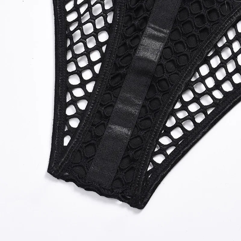 Toucheart Erotic Halter Bodysuit Large Mesh Splicing Andheavy Craftsmanship Women Hollow Seductive Intimate Hot Private Bodysuit