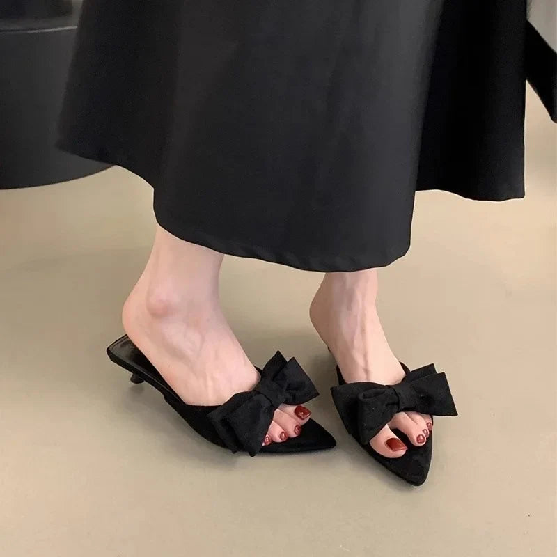 2026 New Women's Summer Butterfly-knot Low Heel Slippers Elegant Open Toe Party Dress Shoes Fashion Outdoor Ladies Slides