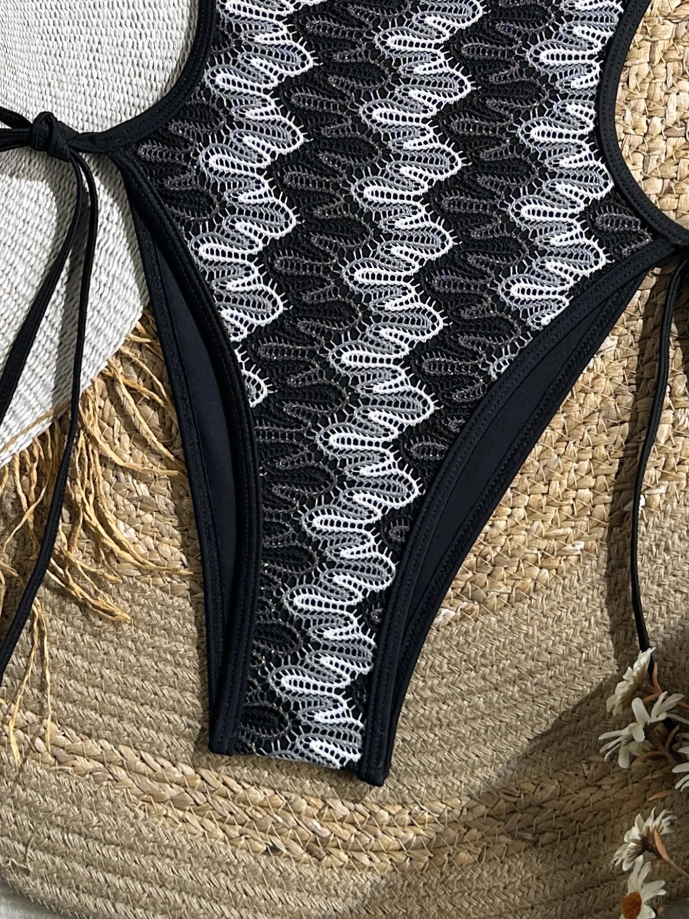 Sexy Black Stripe One Piece Swimsuit 2026 Women V Neck Hollow Out Backless Tie Side Thong Bikini Holiday Bathing Suit Swimwear