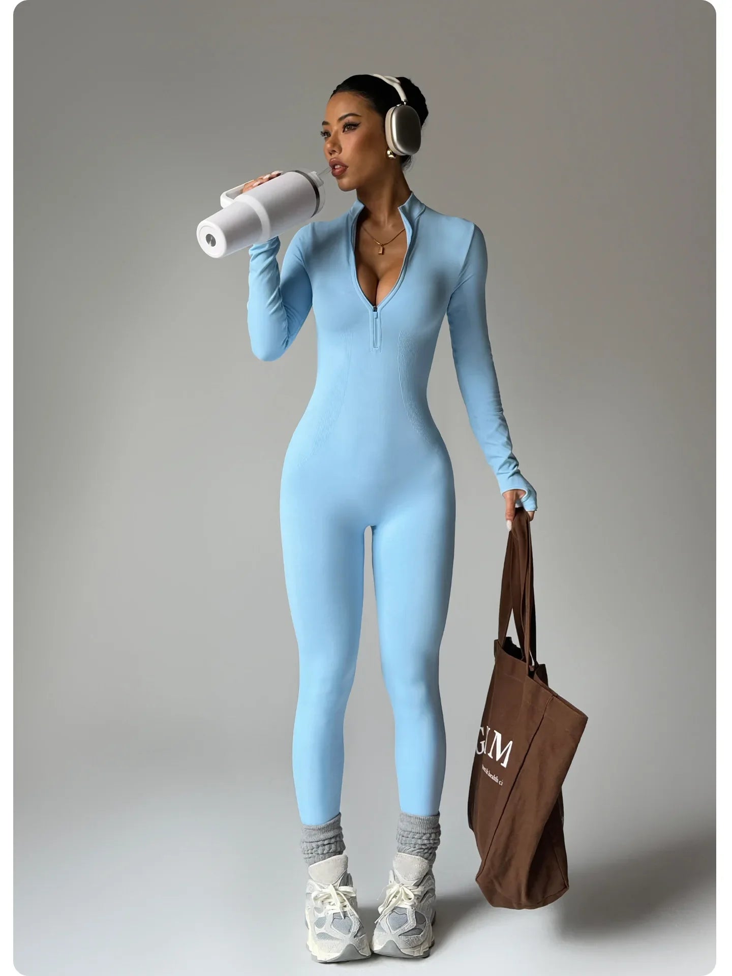 High Elasticity One-Piece Fitness Bodysuit Seamless Yoga Training Suit Butt-Lifting Zipper Design for Women's Active Wear