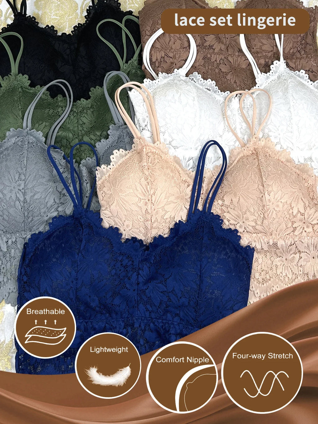 7 Pieces Color Women' Sexy Lace Wire-free Bras Lightweight Breathable Back Support, Gathered Shaping for Natural Curves