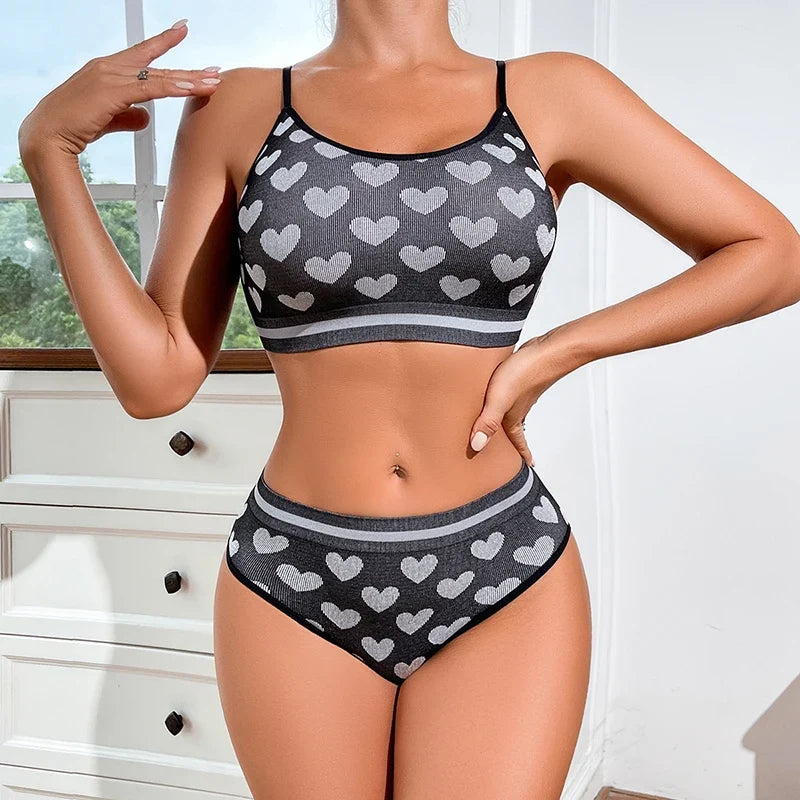 2pcs Seamless Women's Sports Bra Set Underwear Bra Korean Style Push Up No Steel Ring Bra Sexy Tube Top High Elastic Panty Set