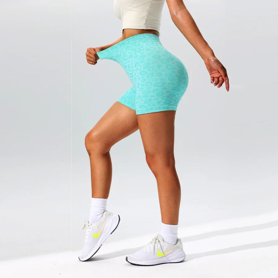 Trendy Sexy Leopard Women Yoga Shorts Seamless Sportswear Woman Gym Workout Shorts Fitness High Waist Tummy Control Leggings