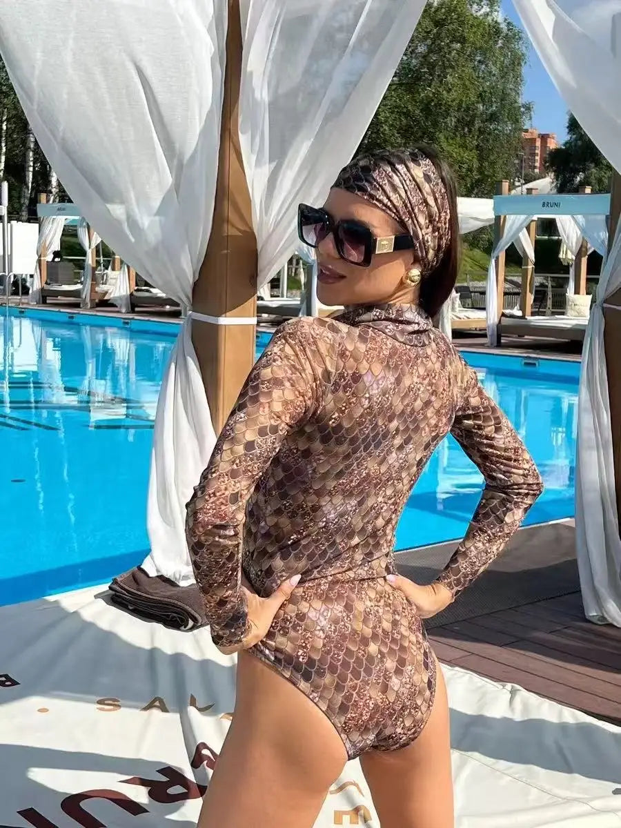 Long Sleeve One Piece Swimsuit 2026 Sexy Swimwear Women Surf Swim Suit Push Up Bathing Suit Beachwear Monokini Bath Suits