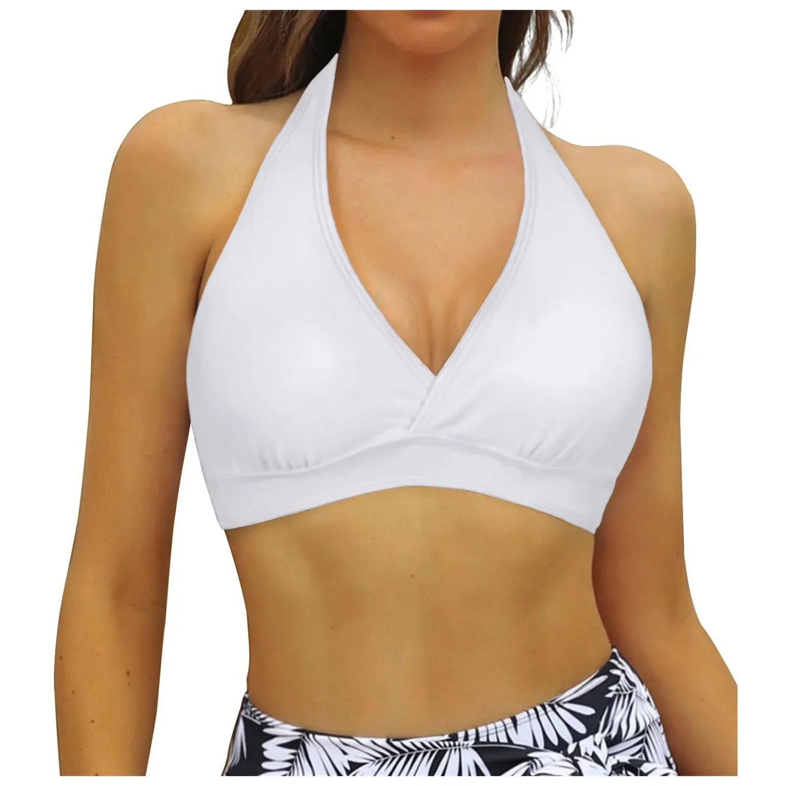 Bikini Bra Top Push Up Swim Crop Top Sexy V Neck Tie Back Swimwear Solid Beachwear One Piece Swimsuit Underwear Bathing Suit