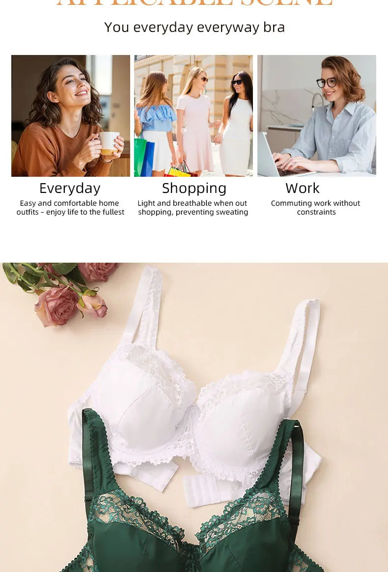 Bras For Womens Lingerie BH Tops Elegance Lace Bras Sexy Underwear Underwire Support Plus Size Brassiere Leisure A B C D E Cup