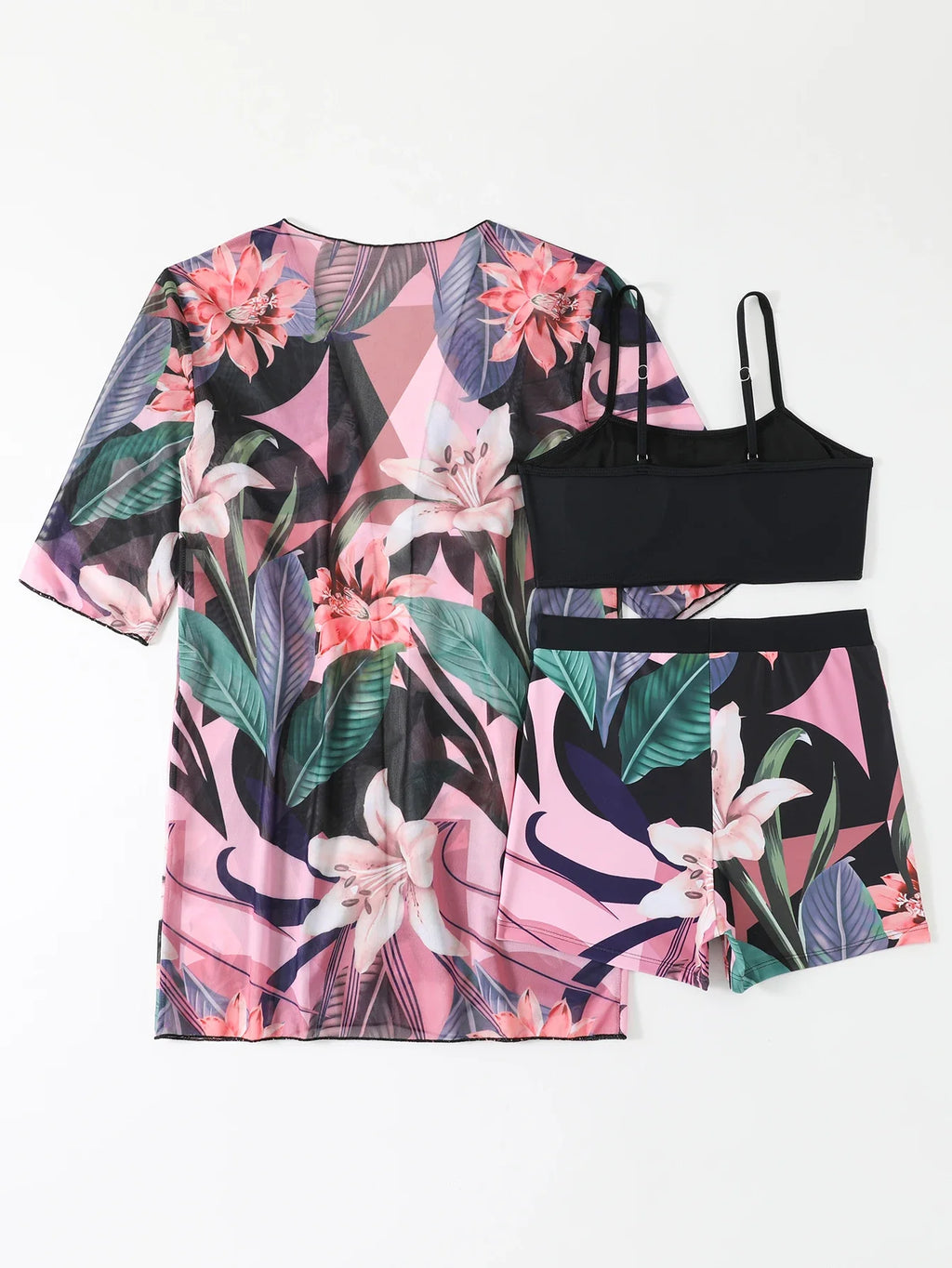 3 Pieces High Waist Bikinis 2026 Women Printed Swimwear Female Bandeau Swimsuit With Kimono Bathers Swimming Bathing Swim Suit
