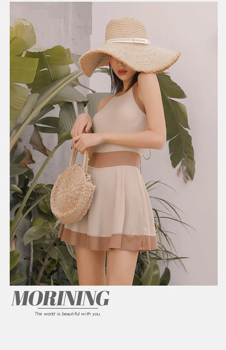 New Super Fairy Skirt-style One-piece Waist-covering Belly Slimming Conservative Steel Support Gathered Swimming Suit