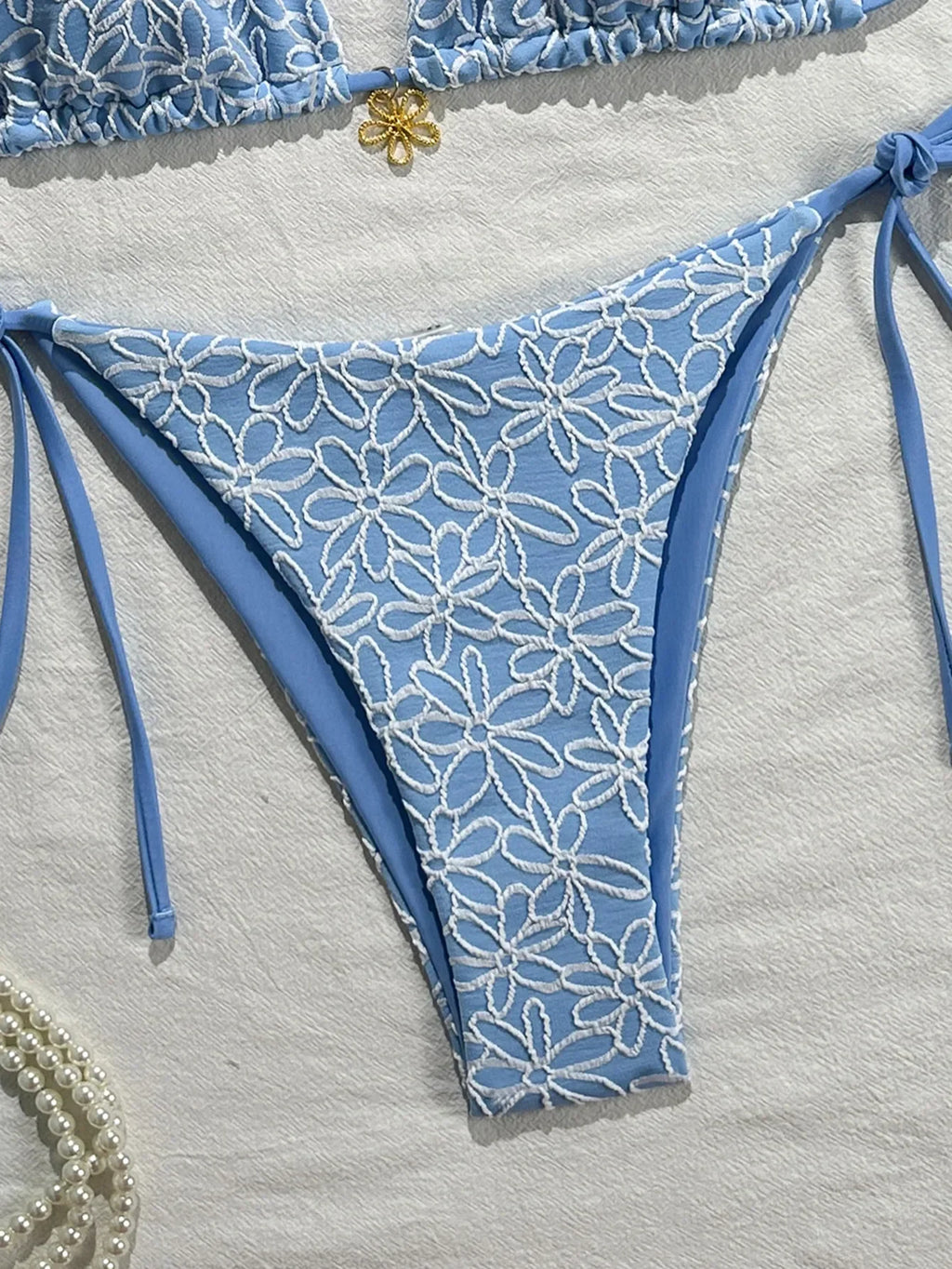 Sexy Mesh Flower Bikinis Sets Women Hot Pink Halter Push Up Bra Tie Side Swimsuit 2026 Beach Bathing Suit Holiday Micro Swimwear