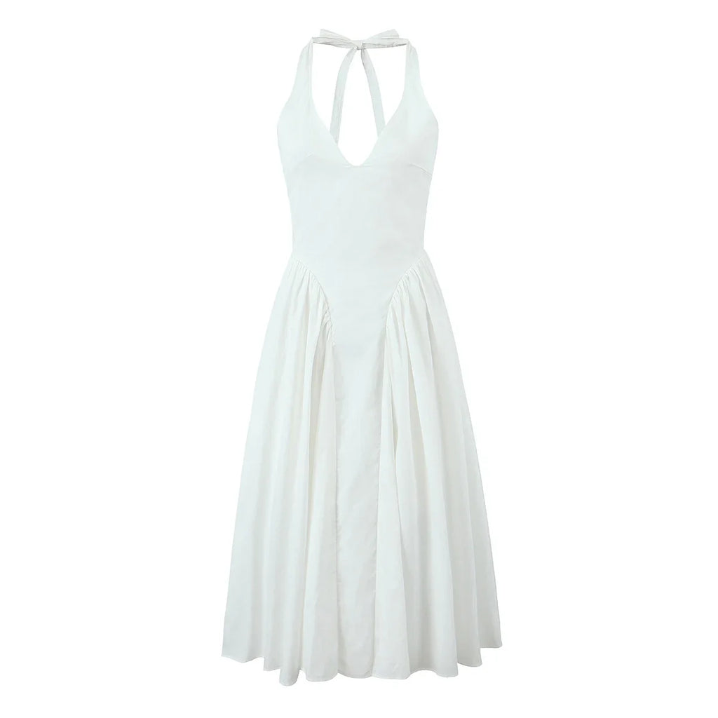 Foridol Summer Spring White Cotton Women's Dress Backless Halter Midi Party Dresses Elegant Vinatge A-line Vestidos 2025 New In