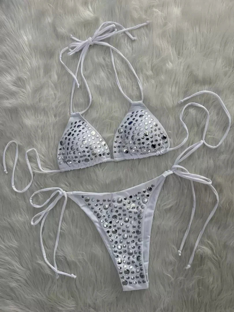 DEKA Luxury Black Diamond Bikini Women Sexy Rhinestone Push Up Mini Swimsuit Brazilian Beach Bathing Suit Thong Swimwear Biquini