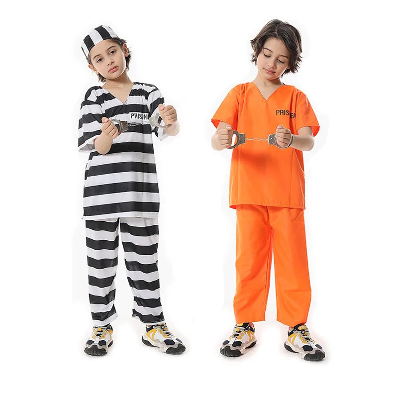 Halloween prison uniforms, prisoner costumes, children's orange prison uniforms for masquerades, black and white striped prisone