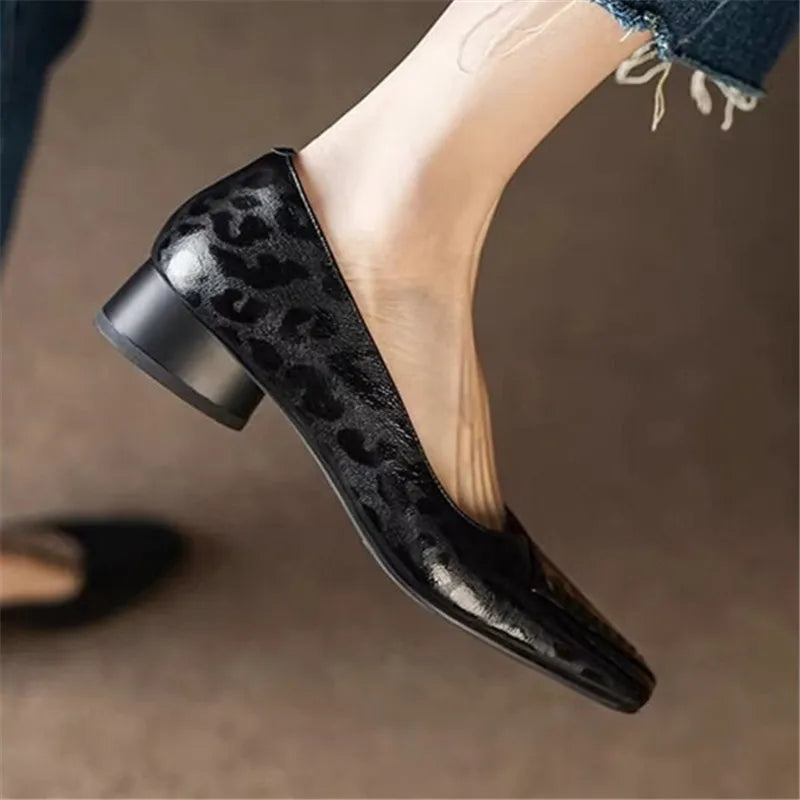 Fashionable and Comfortable Square-toe Shallow-mouth Single Shoes  New Block Heel Temperament Casual Women's Shoes