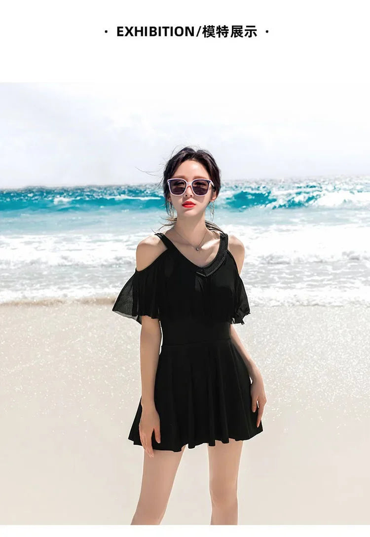 New Swimsuit for Women Soaking in Hot Springs, Concealing Flesh and Slimming, Conservative One-piece Skirt, Flat Angle Swimsuit
