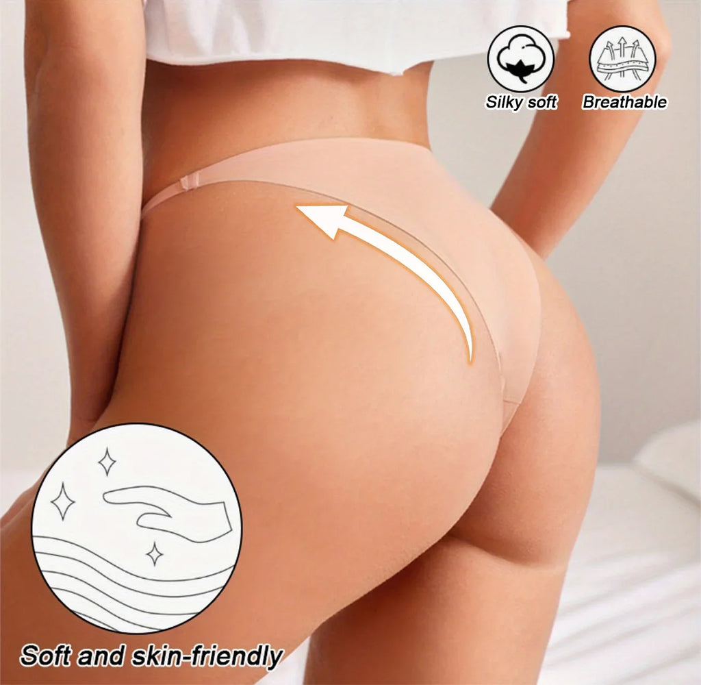 6 Pcs Women's Hot Sexy Low Waist Thong Underwear - 4 Seasons Daily/Leisure/Commuting Wear, Elegant Solid Color, Simple Design