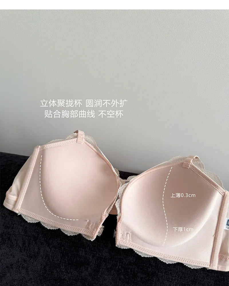 Summer Nouvelle Tendance! Soutien-Gorge Push Up à Fermeture Avant - Bretelles Dentelle Dos, Bralette Légère pour Petite Poitrine