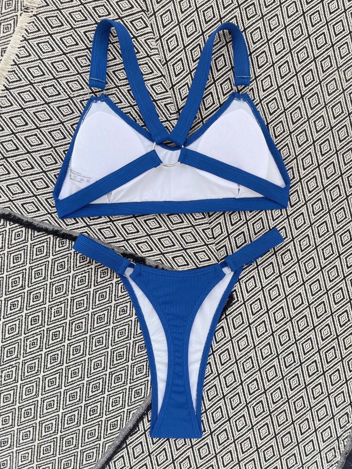 Sexy Ring Linked Backless Bikini Set Women Solid Black White Hollow Out Push Up Micro Swimsuit 2024 Bathing Suit Thong Swimwear