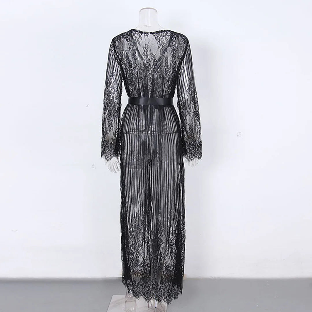 S - XL Sexy Sheer Crochet Lace Tunic Beach Cover Up Beach Cover-ups Long Beach Dress Beach Wear Beachwear Female Women V1318