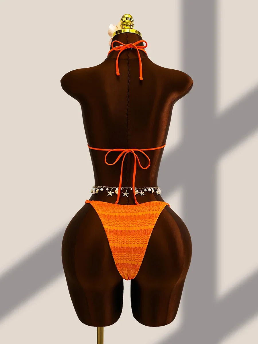 4PCS with Cover Up Skirt Gradient Knit Bikini Women Swimwear Female Swimsuit Four-pieces Bikini Set Bathing Suit Swim Beachwear