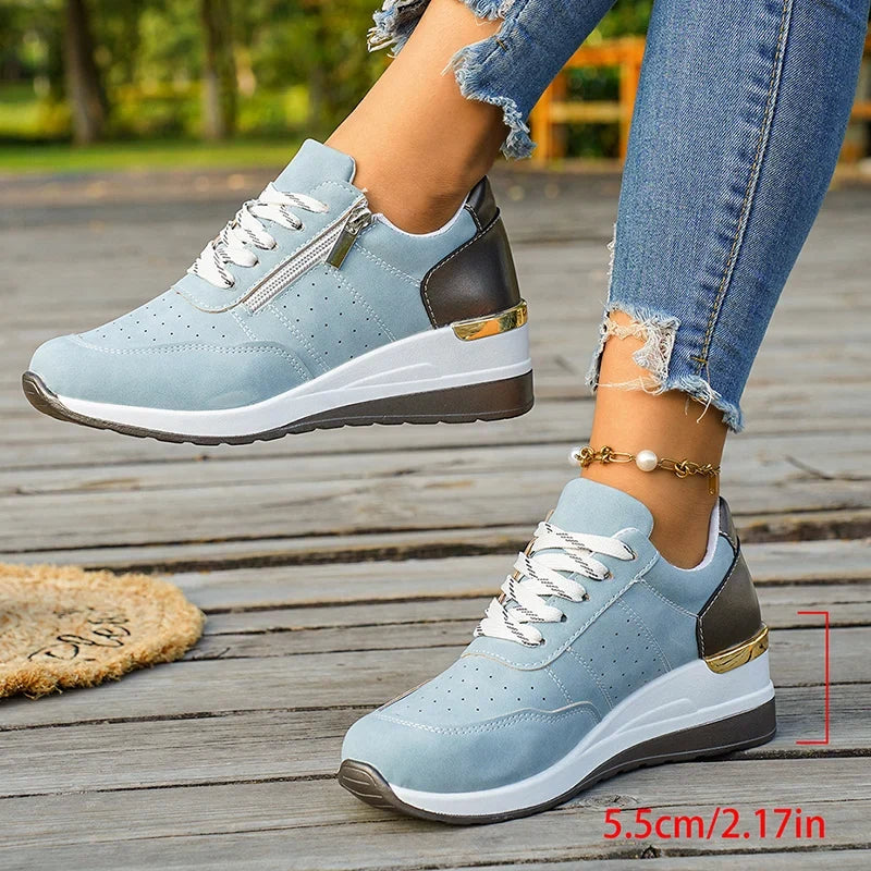 Plus Size 44 Platform Casual Sneakers for Women Lace Up Anti Slip Thick Sole Sport Shoes Woman 2026 Spring Zipper Walking Shoes
