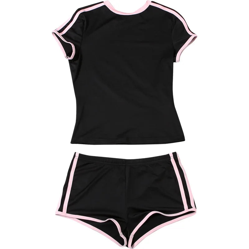 2026 New Women's Sexy Hot Girl Slim Fit Crop Top Shorts Set Solid Color Block High Waist Shorts Two Piece Outfit