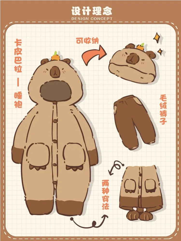 Adult Capybara Robes Onesies Pajamas Cartoon Pyjama Animal Kigurumi Slipper Halloween Cosplay Costumes Warm Sleepwear Jumpsuit