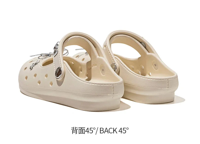 Cute DIY Bow Knot Indoor Street Slippers For Women Fashion Clogs Female Summer Shoes Soft EVA Anti-slip Ladies Home Beach Slides