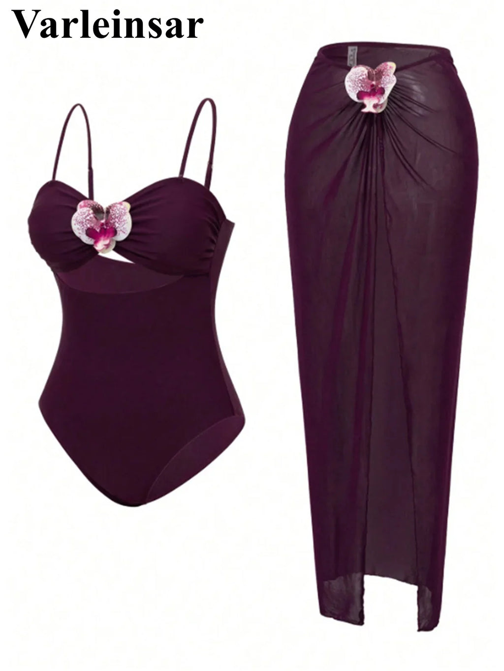 S - XL New 3D Flowers With Skirt One Piece Swimsuit Women Swimwear Female High Cut Leg Monokini Bather Bathing Suit Swim V8018