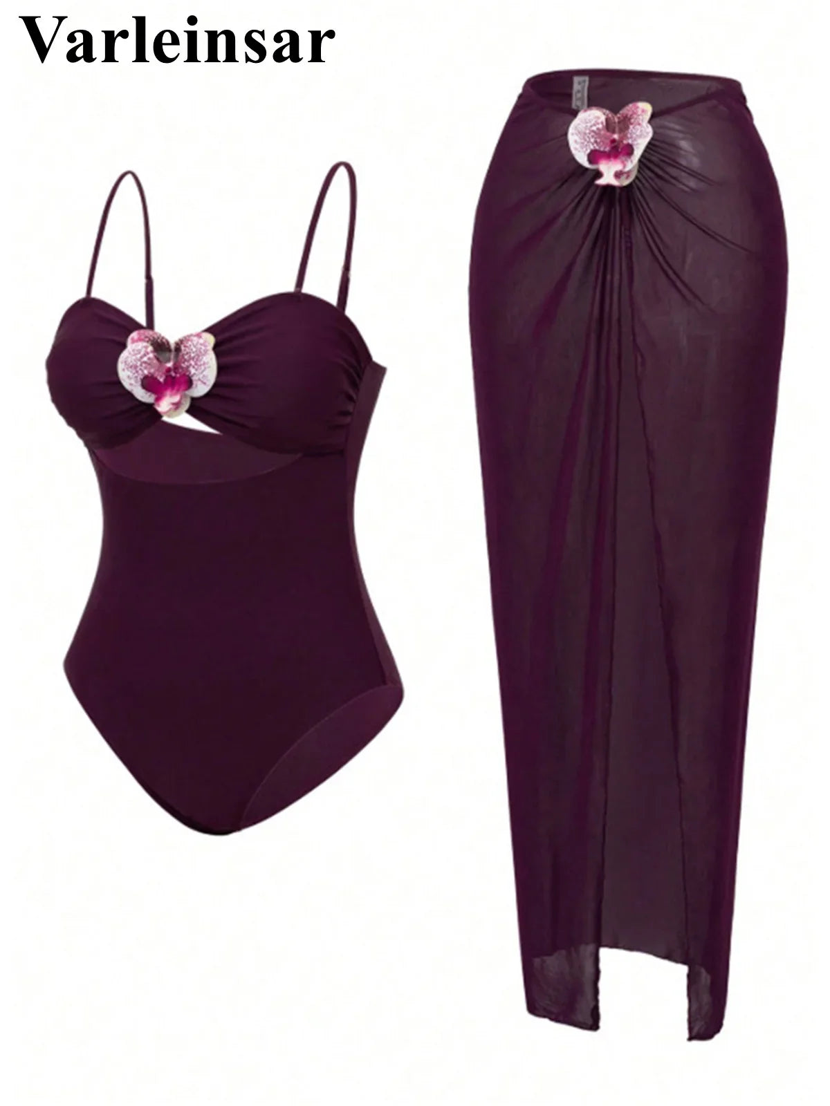 S - XL New 3D Flowers With Skirt One Piece Swimsuit Women Swimwear Female High Cut Leg Monokini Bather Bathing Suit Swim V8018