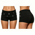 2026 Summer Women's Shorts Low Rise Solid Color Slim Fit Hot Pants with Metal Eyelet Fold-over Party Club Shorts Streetwear