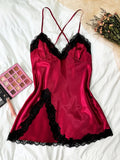 Sexy Pajamas Women's Lace Suspender Nightdress Silk Thin Dress Lingerie Women Nightgowns Sexy Solid Nightwear Summer Loungewear