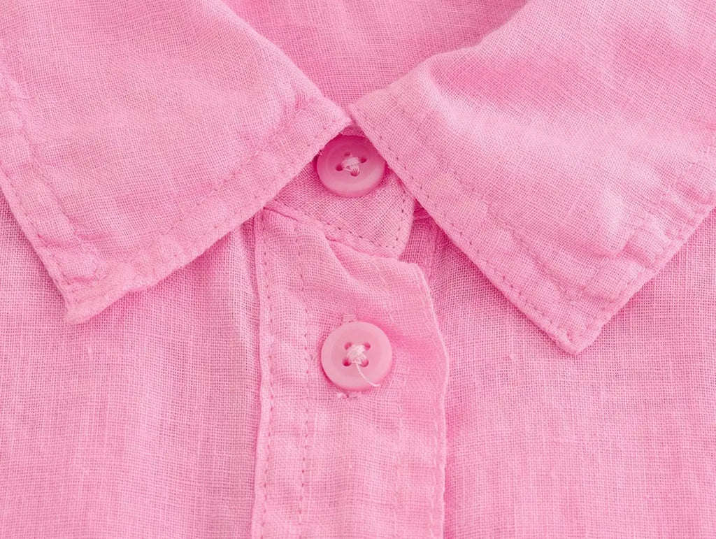 Foridol Casual 2 Pcs Shorts Women Set Linen Cotton Pink Oversize Buttons Shirt+shorts Outfits Summer Autumn White Fashion Set
