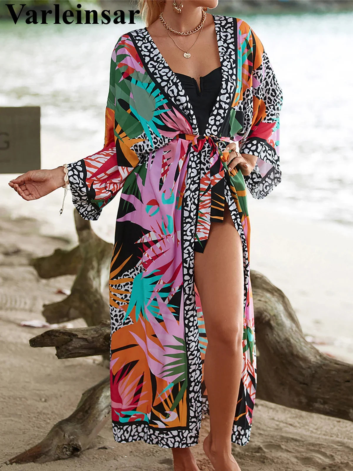 13 Colors Printed With Belt Crochet Knitted Tunic Beach Dress Beach Wear Beachwear Beach Cover Up Cover-upsFemale Women V7201