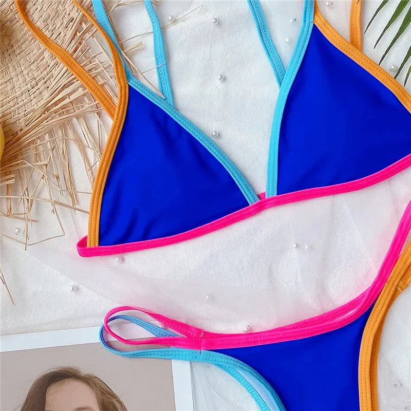 Splicing Brazilian Mini Thong Bikini Female Swimsuit Women Swimwear Two-pieces Bikini set High Cut Bather Bathing Suit Swim Lady