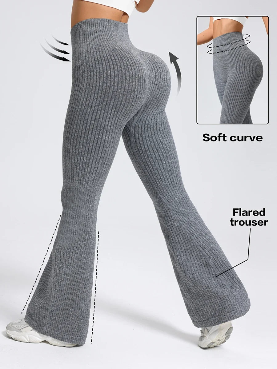 Seamless High-Waisted Flare Pants Autumn Winter Women Trousers Yoga Clothes Stretchy GYM Flare Leg Tummy Control Slim-Fit Pants